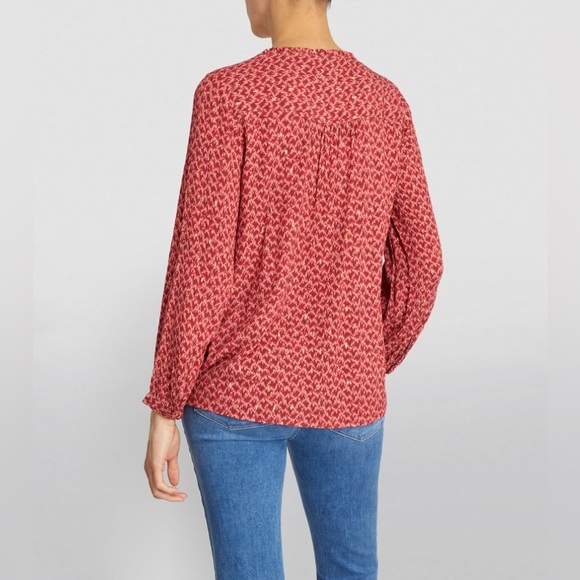 PAIGE Doris V-Neck Red Papaya Multi Gold Long Sleeve Button Down Blouse NWT Sz L - Picture 2 of 12